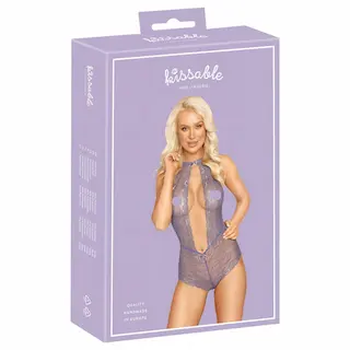 Kissable – krajkové body s límečkem na krk – fialová