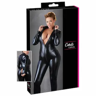Plus size černý overal Fetish Wetlook, XXXL