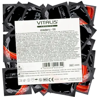 Vitalis Premium Bulk-Pack: Strawberry/Red, 100 condoms