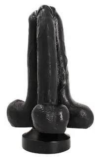 Xtrem Mission 3 in 1, černé vinylové trojité dildo 34,5 x 8–11 cm