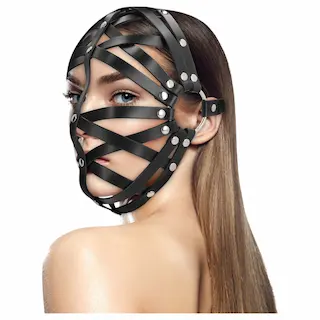 Ouch! – bondage maska – umělá kůže – černá
