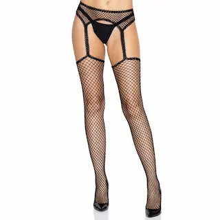 Punčochy Leg Avenue Net stockings with garter belt černé