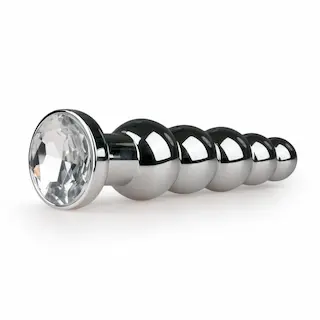 EasyToys Metal Butt Plug No. 14 Silver/Clear, kovový anální kolík 14 x 1,4–3,2 cm