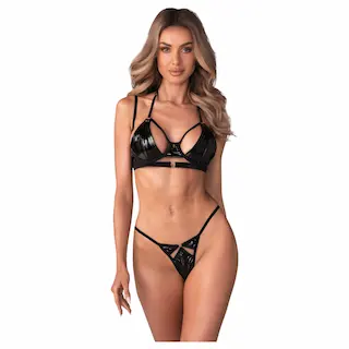 Obsessive – lesklý podprsenkový set – černá
