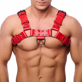 Kožený postroj The Red Bulldog Leather Harness červený L/XL, kožený postroj pro muže