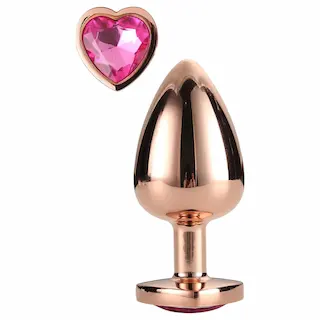 Gleaming Love – anální kolík srdce s kamenem – hliník – M – růžově zlatý
