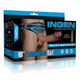 Duté připínací dildo s postrojem Lovetoy Ingen 10″ Enhanced Set XS/S/M, unisex strap-on postroj se silikonovým dildem 25,4 x 6,6 cm