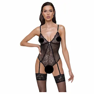 Cottelli – body s podvazky – krajkové, otevřené – černé