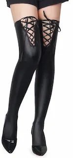 Black Sexy PU Leather Stockings With Black Cross Straps 3XL-5XL