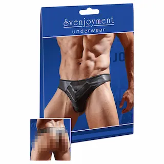 Svenjoyment – Lesklé pánské tanga s průhlednou vsadkou (černé)