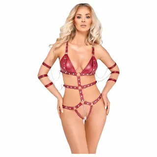 Bad Kitty – cvočkované bondage body (červené)
