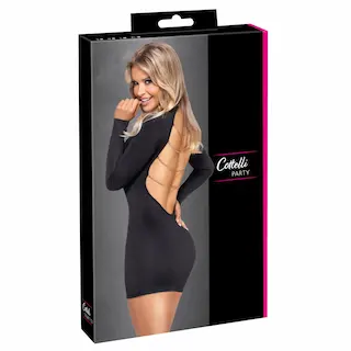 Cottelli – mini šaty s otevřenými zády a řetízky – černé