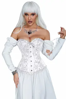 12 Pieces Soft Steel Bones White Sexy Jacquard Palace Style Corset 2XL