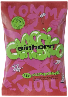Einhorn Condoms: CLASSICO, 13 vegan condoms in the chips bag