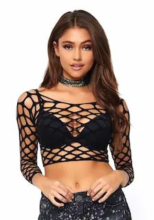 Pruhovaný crop top s dlouhým rukávem Pothole Net