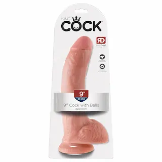 King Cock 9 – velké dildo s přísavkou a varlaty (23 cm, tělová barva)