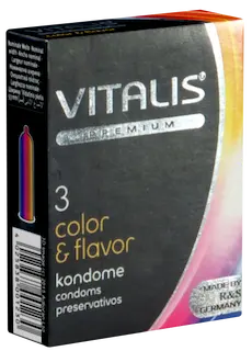 Vitalis Premium Single: Color & Flavour, 3 multi-colored condoms