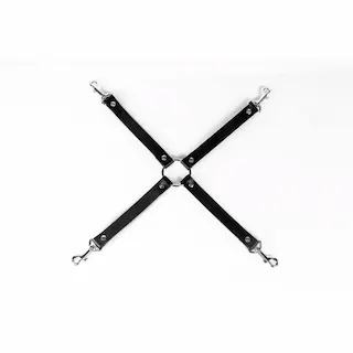 Whips Primal Bond X-Shaped Restraint Black, kožený kříž pro bondage s karabinami