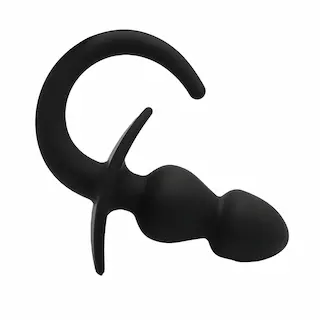 Slave4master Double Dog Tail Black, silikonový anální kolík – psí ocas 8 x 3,5 cm