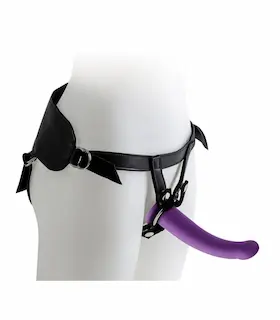 Virgite She Has The Power Universal Harness With Set of 3 Purple Dildos, nastavitelný postroj a 3 silikonová dilda