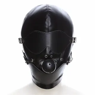 Slave4master Mouth Gag Full Gimp Hood, černá kukla s roubíkem a šněrováním