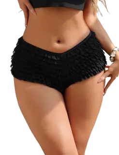 Black Sexy Mesh Swimsuit Cloth Ruffled Women Underwear With Bow XL