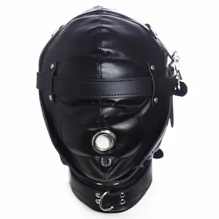 Slave4master Blindfolded Hood With Mouth Hole, černá kukla s otvorem na ústa a šněrováním