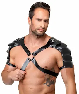 ZADO pánský kožený hrudní harness s ramenními chrániči S