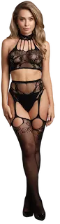 Le Désir by Shots Two Piece with Halter Turtleneck and Pantie with Attached Stockings – One Size – Black