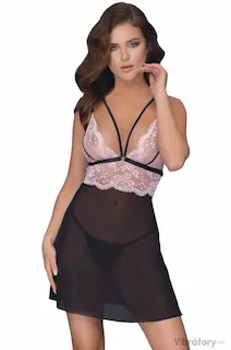 Průsvitný babydoll s krajkou + tanga Cottelli