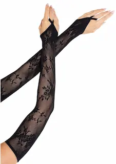 Leg Avenue Floral prodloužené rukavice černé