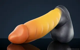 Weredog Vertex Signature Large, prémiové oranžovo-žluto-šedé silikonové dildo 24 x 5,9–6,9 cm