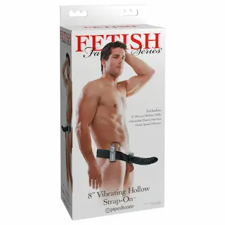 Pipedream Fetish Strap-On 8 – připínací, dutý vibrátor (černý)