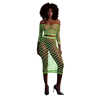 Dlouhý rukávovaný crop top a dlouhá sukně – Jedna velikost – Neonová zelená