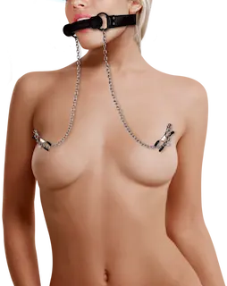Silikonový roubík se svorkami na bradavky Kinky Game