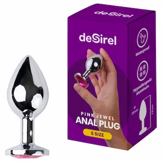 Desirel – anální kolík – šperk s růžovým kamínkem – stříbrná/růžová