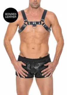 Kožený harness Ouch! Chest Bulldog modrý S/M, pánský kožený postroj