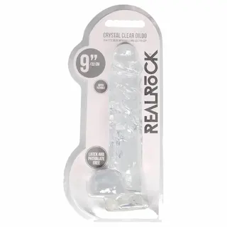 Realistické dildo s varlaty – 9 / 23 cm, průhledné