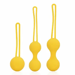 Shots Loveline Kegel Ball Exercise Set Lemonade Yellow, sada 3 silikonových vaginálních kuliček s průměry 2,9–3,4 cm