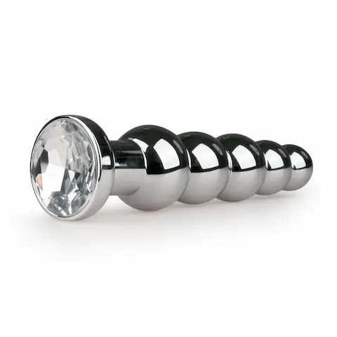 EasyToys Metal Butt Plug No. 14 Silver/Clear, kovový anální kolík 14 x 1,4–3,2 cm