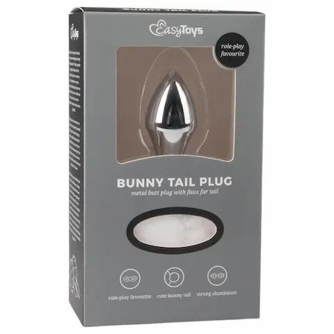 EasyToys Bunny NO1 – kovový anální kolík s králičím ocáskem (stříbrno-bílý)