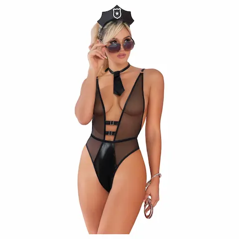 Zôf Police Desire – kostým policistky s průsvitným body (černý)