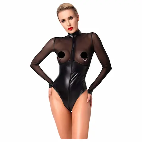 Noir – lesklé body s průhlednou vložkou – černé