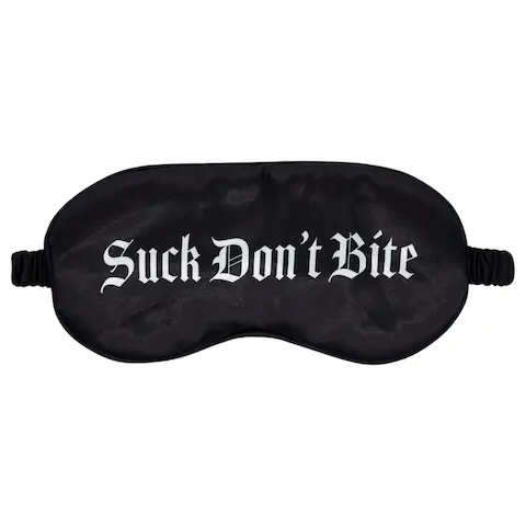 Au! – saténová oční maska s nápisem „Suck Don’t Bite“ (černá)