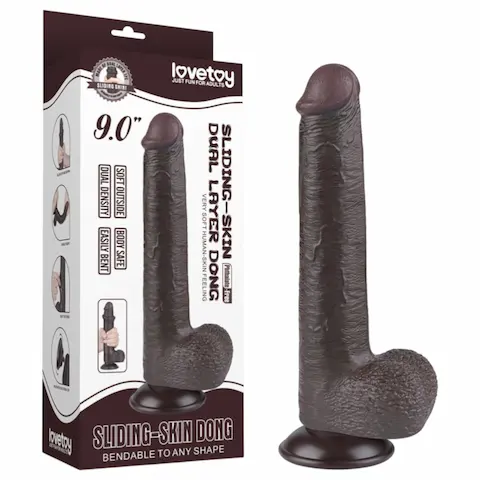 Sliding-Skin – přísavkový dvouvrstvý dildo – 20,8 cm (hnědý)