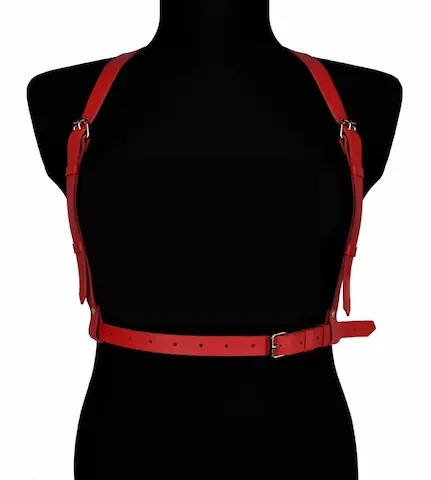 Kožený dámský postroj Karess Melisa červený, harness z hovězí kůže