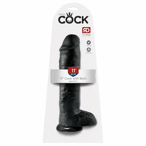 King Cock 11 – realistické dildo s varlaty a přísavkou – černé 28 cm