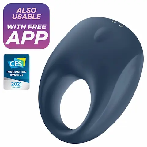 Satisfyer Strong One – vibrační erekční kroužek pro muže s ovládáním aplikací (modrý)