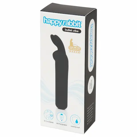 Happyrabbit – mini vibrátor do kalhotek – dobíjecí, s oušky – černý