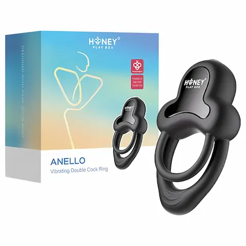 Honey Play Box Anello – Appem ovládaný vibrační erekční kroužek na penis a varlata pro muže (černý)